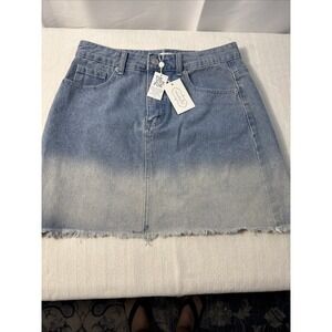 Mud Pie Posie Denim Skirt W/dip- Dyed Ombré Effective Frayed  Raw Hem Sz Small